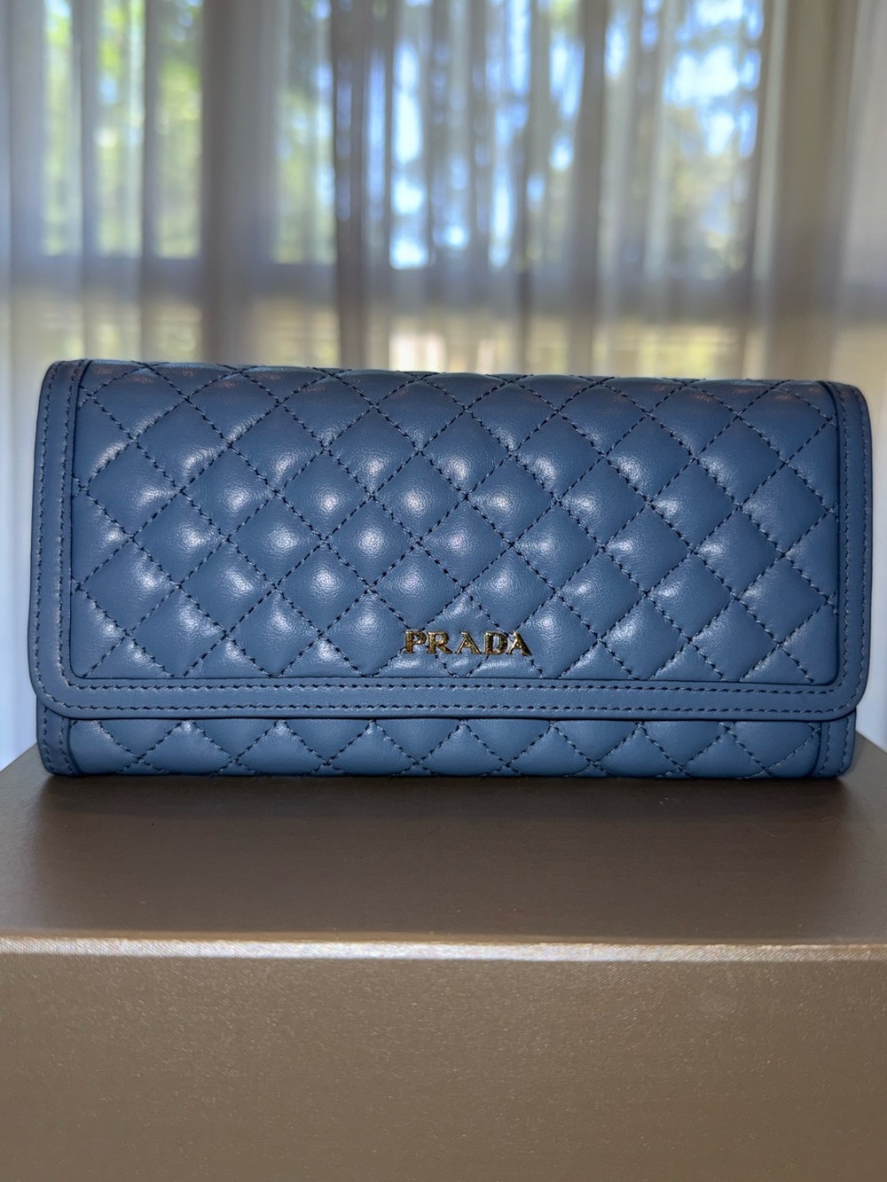 Prada Quilted Leather Wallet and Matching Cardholder in Dusty Blue